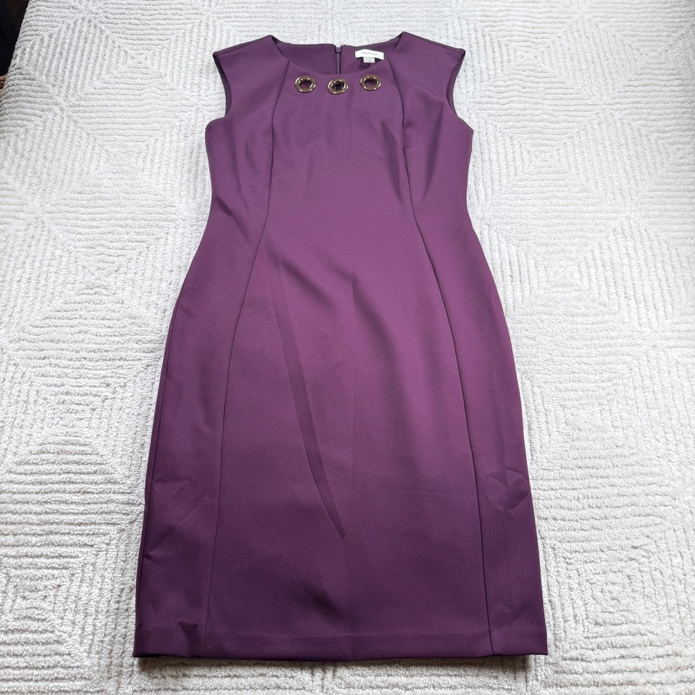 Calvin Klein Sheath Dress Womens 8 Purple Grommet Neck Professional Office Siren